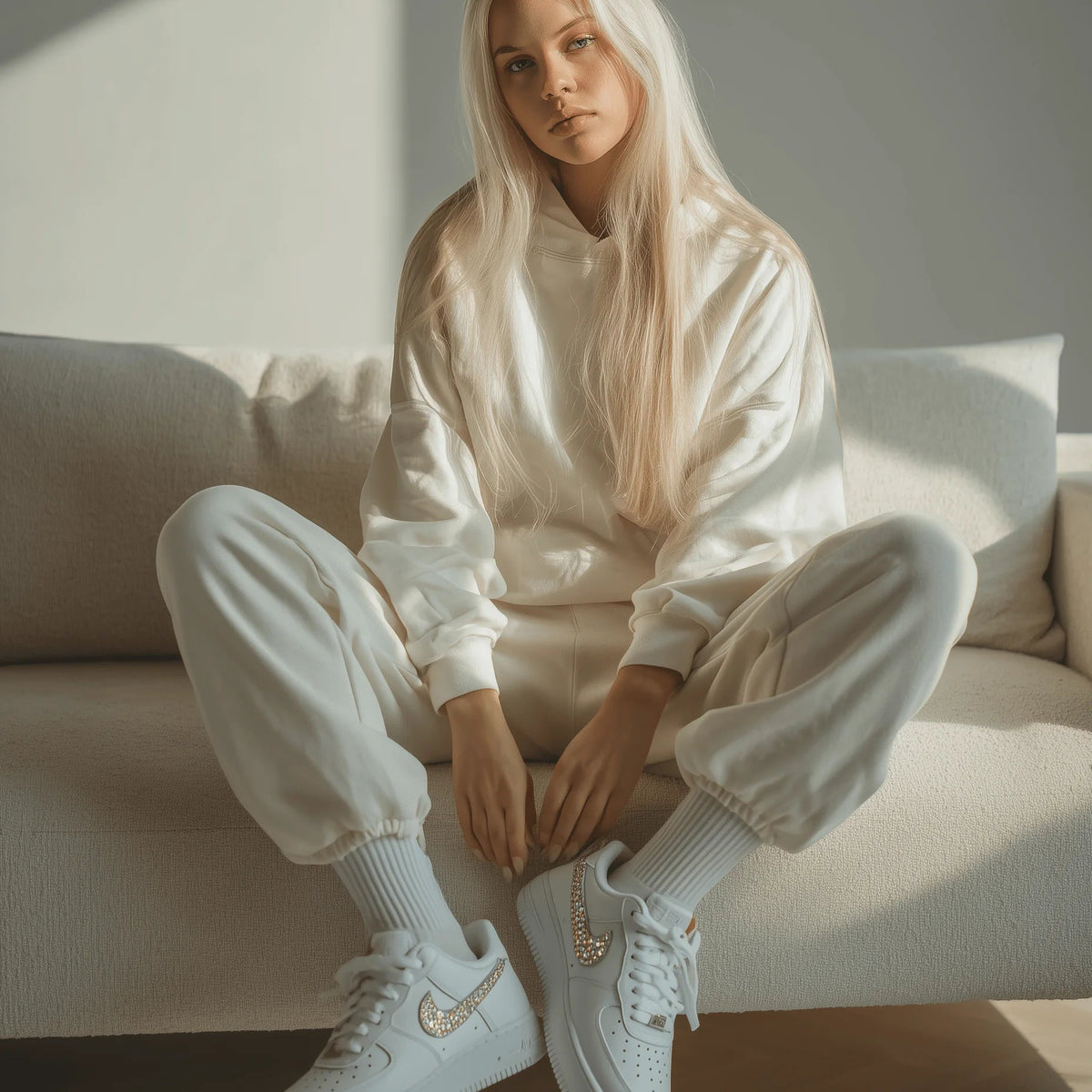 Weiße Nike Air Force 1 mit Crystal Strasssteinen