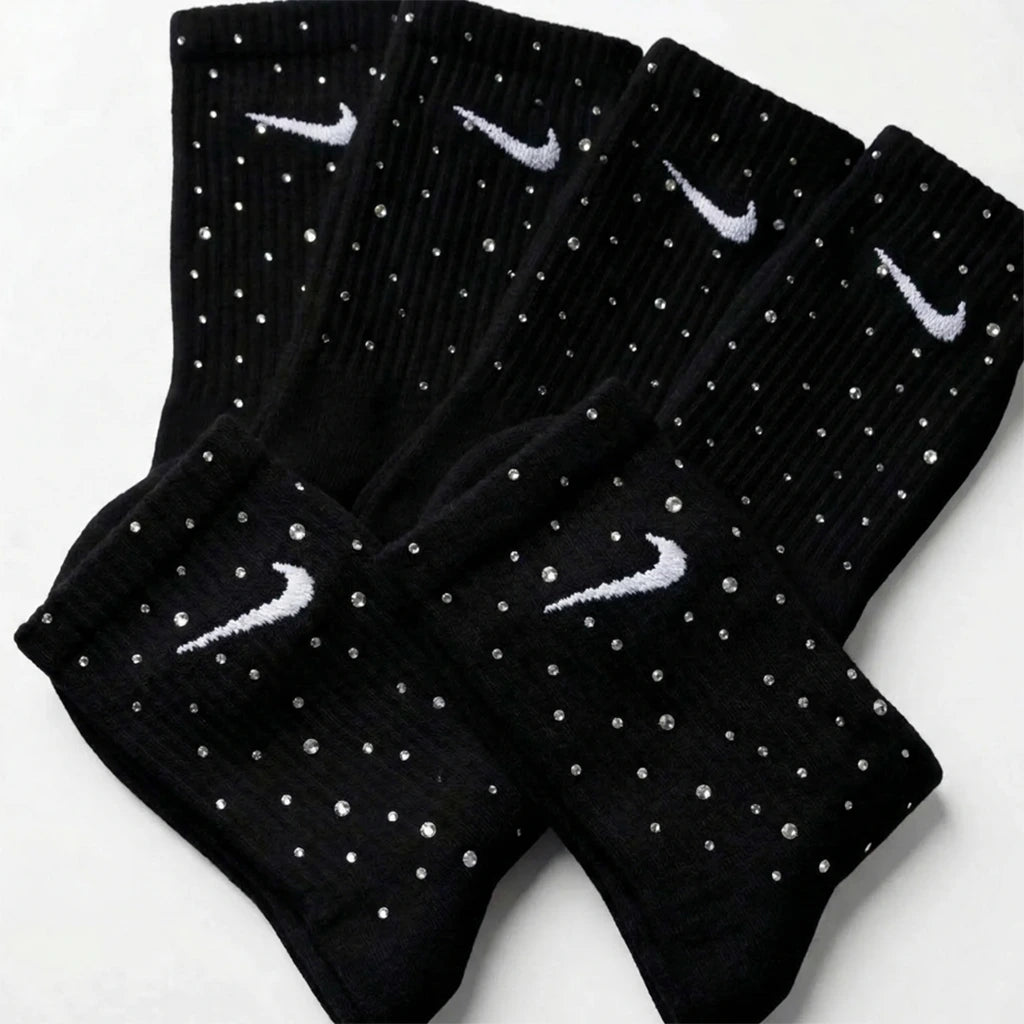 Schwarze Nike Crew Socken mit Strasssteinen
