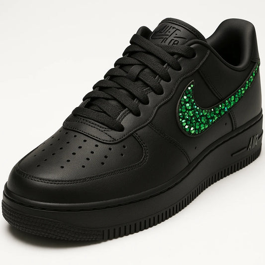 Schwarze Nike Air Force 1 mit Grünen Strasssteinen