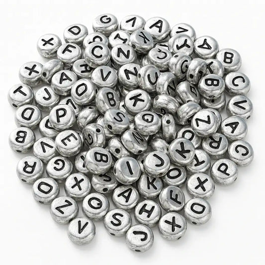 Buchstabenperlen A-Z Mix | Silber - Schwarz