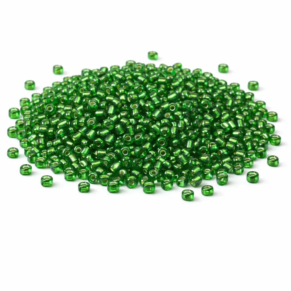 Rocailles Smaragdgrün Silbereinzug