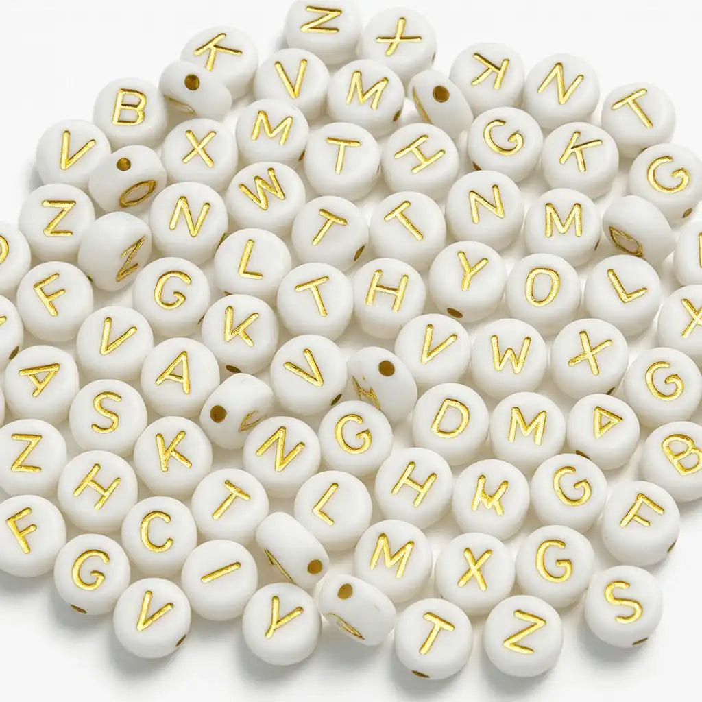 Buchstabenperlen A-Z Mix | Weiß - Gold