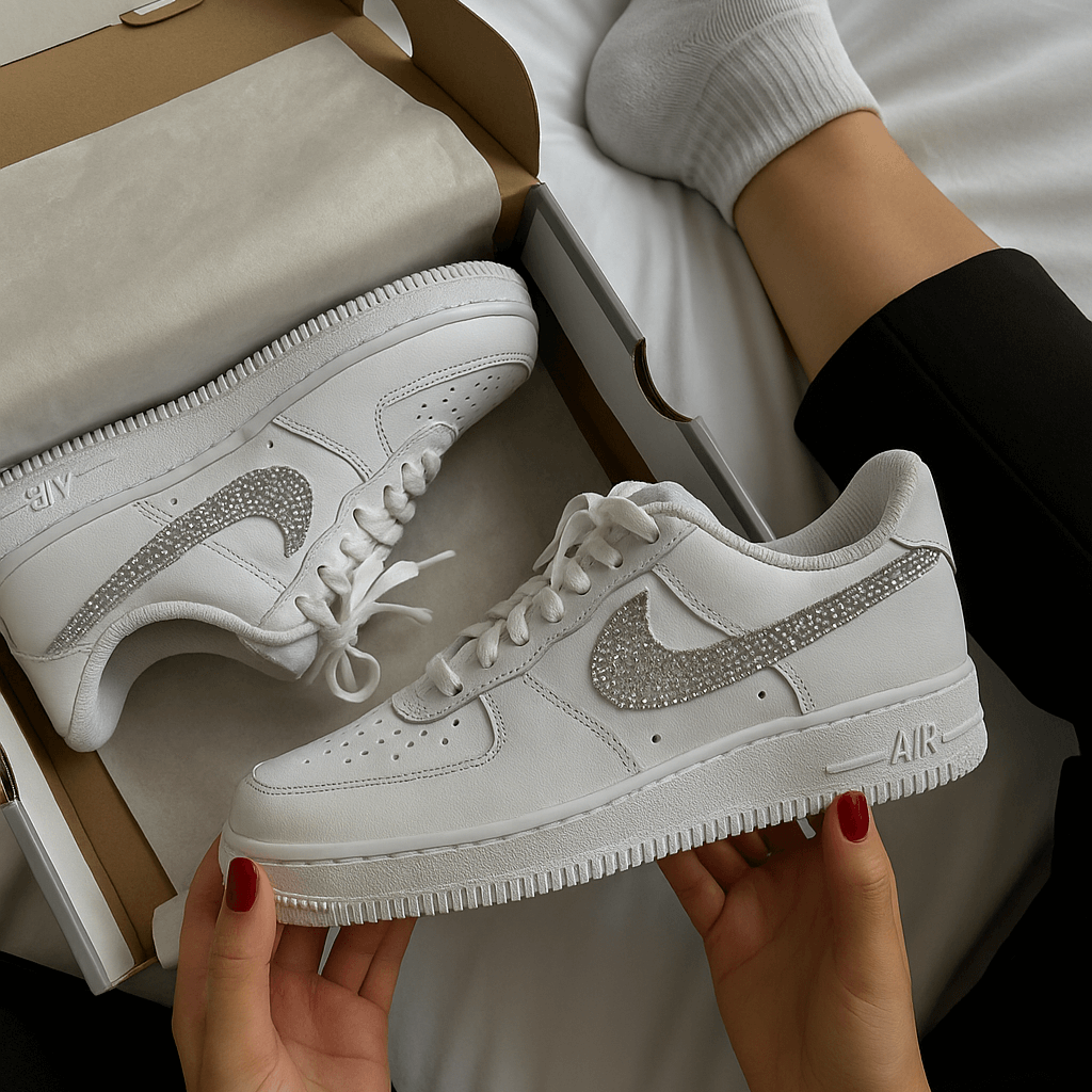 Handveredelter Nike AF1 mit funkelnden Strasssteinen – ECRYSTA Einzelstück