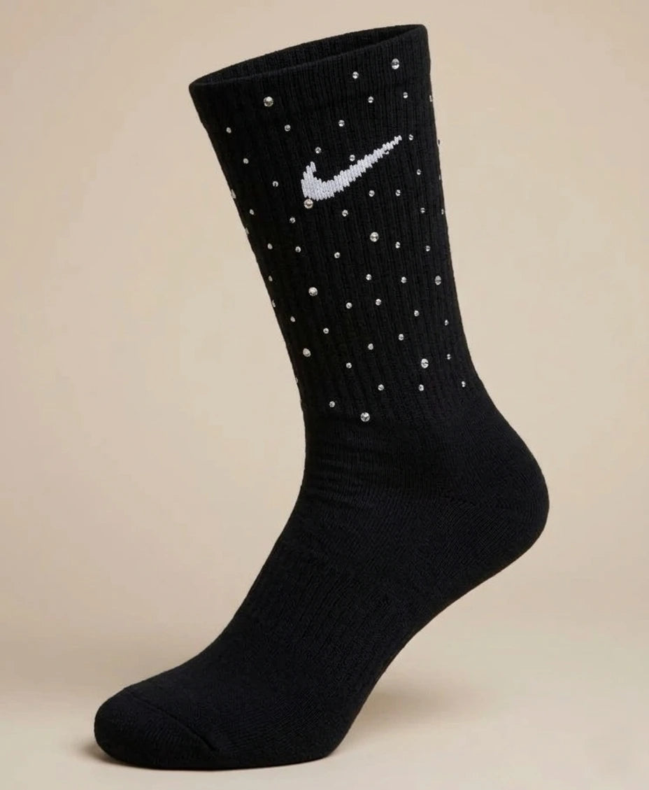Schwarze Nike Crew Socken mit Strasssteinen